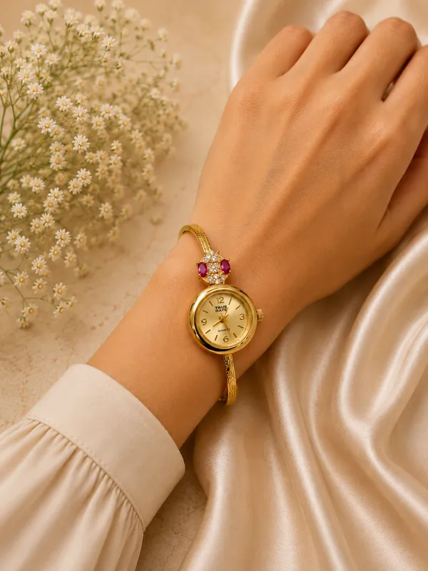 Gold_Plated_Ruby_Floral_Dial_Watch_Bracelet_for_Women