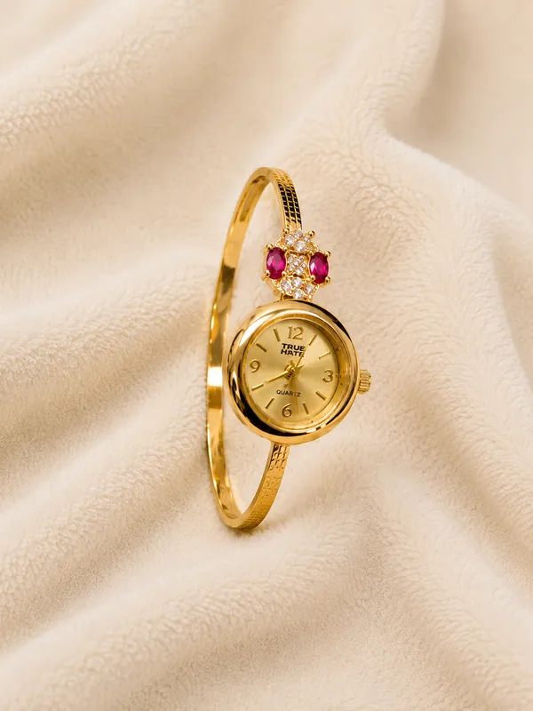 Gold_Plated_Ruby_Floral_Dial_Watch_Bracelet_for_Women