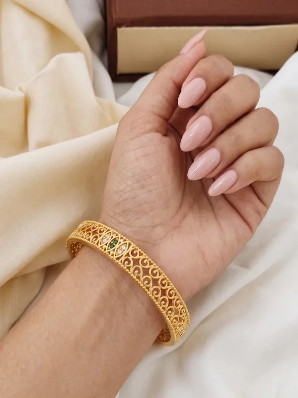 Gold_Plated_Filigree_Bangle_Set_With_Multicolor_Stones
