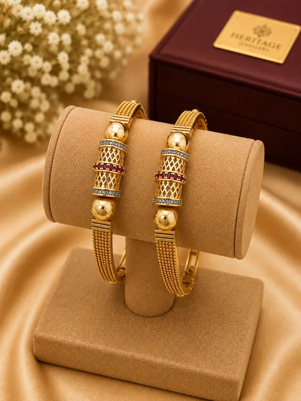 Gold_Plated_Textured_Bangle_Set_With_Gemstone_Accents