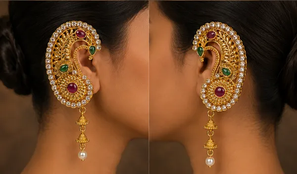 Gold_Plated_Kundan_Peacock_Design_Ear_Cuffs_For_Women