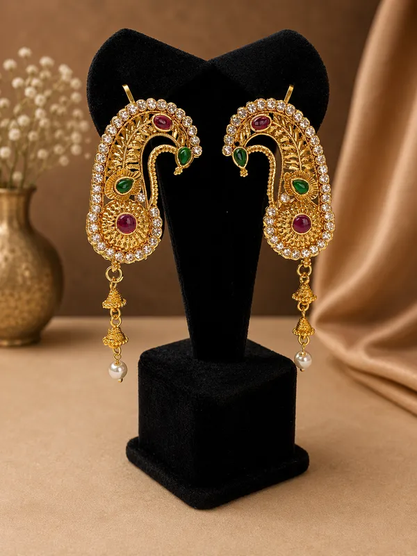 Gold_Plated_Kundan_Peacock_Design_Ear_Cuffs_For_Women