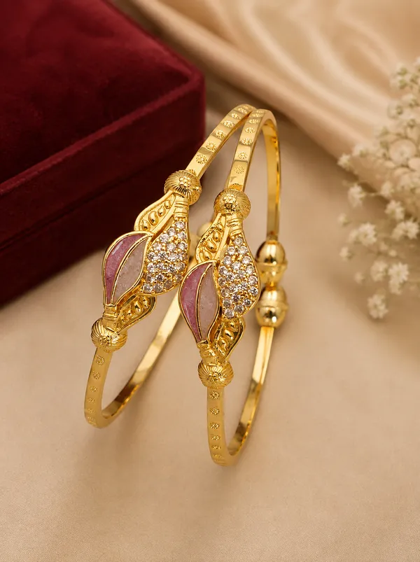 Gold_Tone_Leaf_Design_Bracelets_Set_For_Women