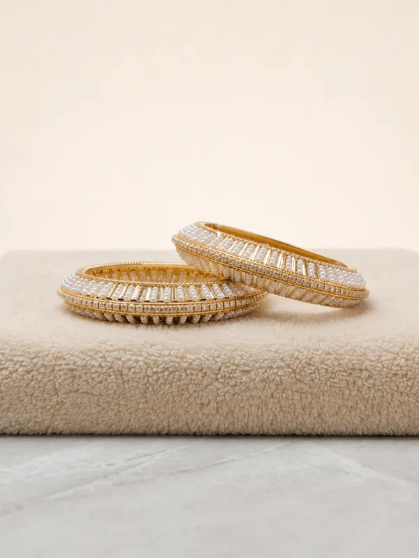 White_Pearl_Embellished_Gold_Tone_Bangle_Set_For_Women