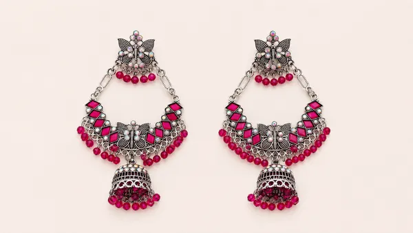 Silver_Oxidised_Pink_Beaded_Jhumka_Earrings_For_Women