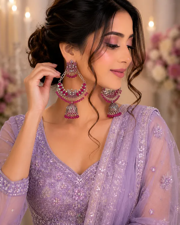 Silver_Oxidised_Pink_Beaded_Jhumka_Earrings_For_Women