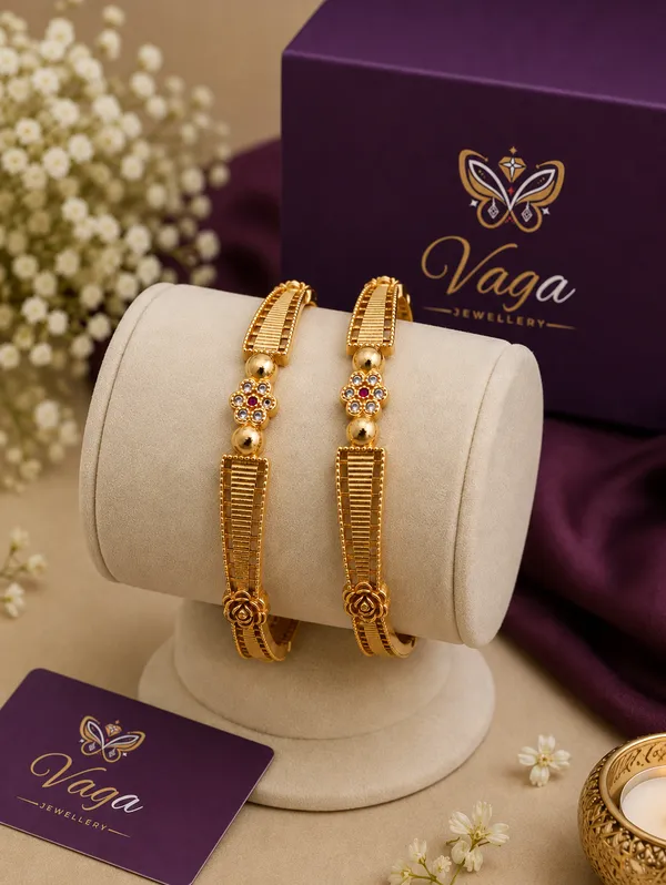 Gold_Plated_Floral_Textured_Bangles_Set_For_Women