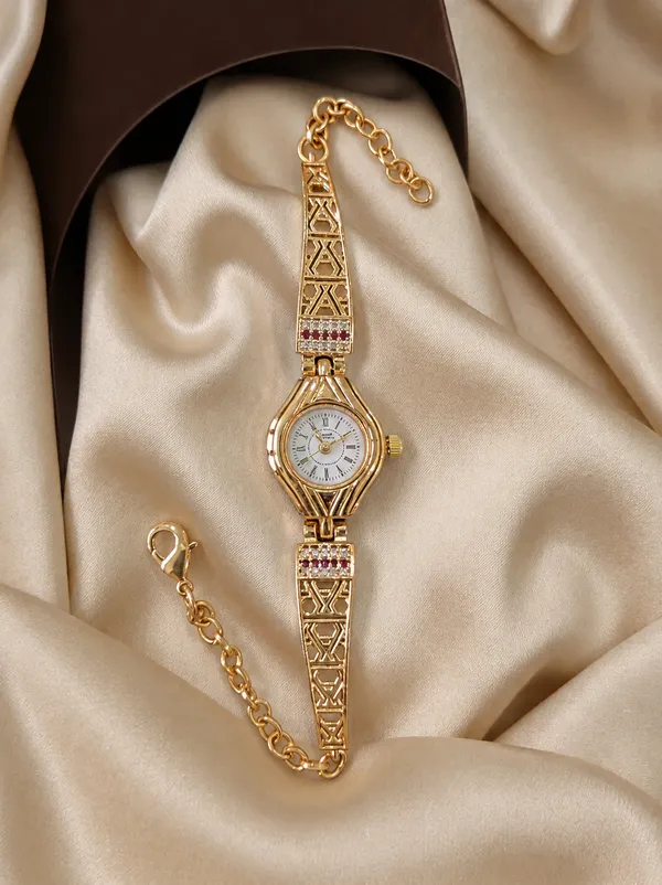 Vaga_Filigree_High_Gold_Plated_AD_&_Ruby_Embedded_Watch_with_Accent