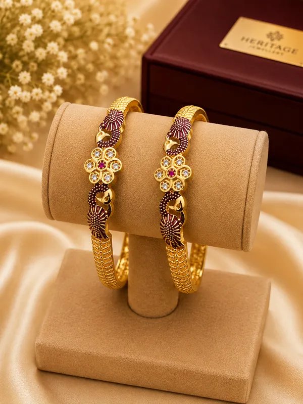 Golden_Floral_Crystal_Embellished_Bangle_Set
