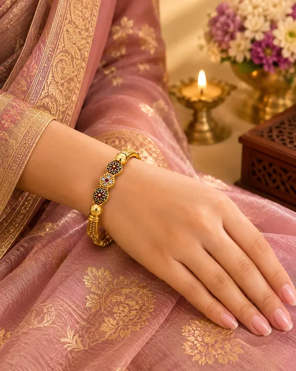 Gold_Plated_Floral_Meenakari_Openable_Bangle_Set_For_Women