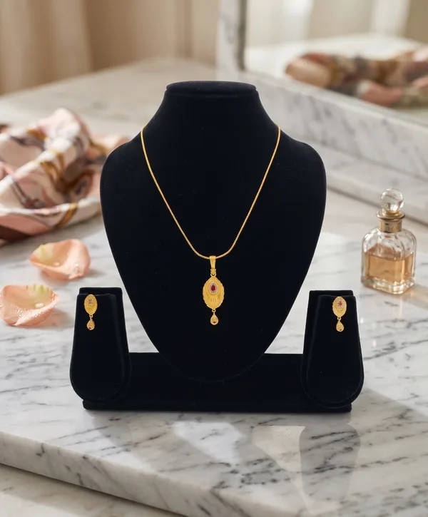 Gold_Tone_Oval_Ruby_Pendant_Set_With_Matching_Earrings