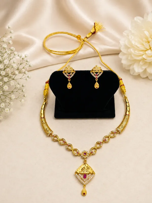 Gold_Plated_Ruby_Stone_Necklace_Set_With_Earrings