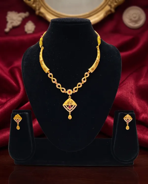 Gold_Plated_Ruby_Stone_Necklace_Set_With_Earrings
