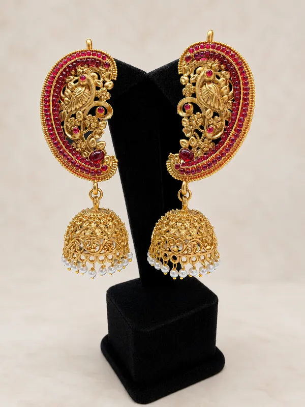 Gold_Plated_Ruby_Studded_Peacock_Jhumka_Earrings_For_Women