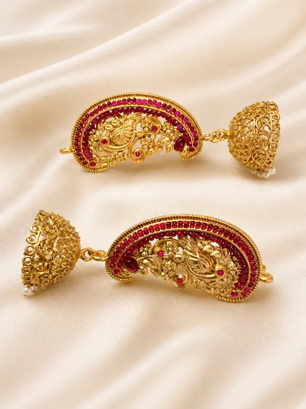 Gold_Plated_Ruby_Studded_Peacock_Jhumka_Earrings_For_Women