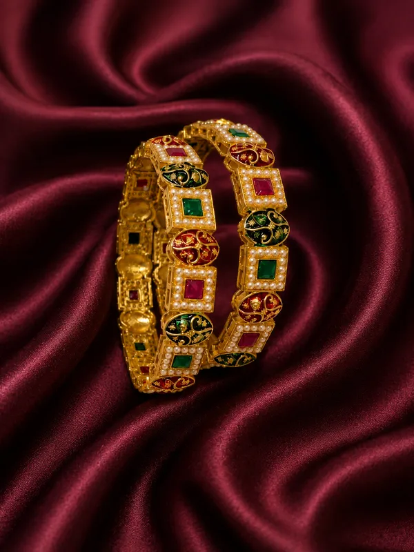 Multicolor_Gold_Plated_Kundan_Bangles_Set_Of_2