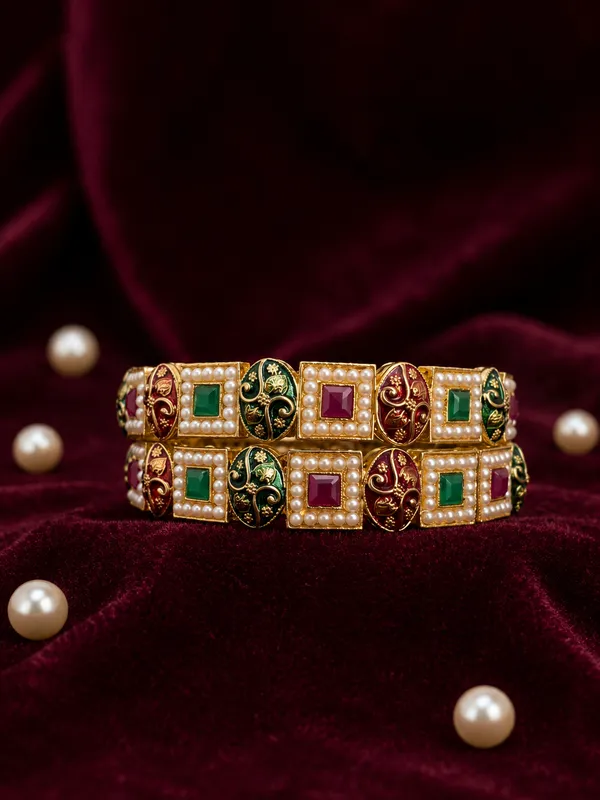 Multicolor_Gold_Plated_Kundan_Bangles_Set_Of_2