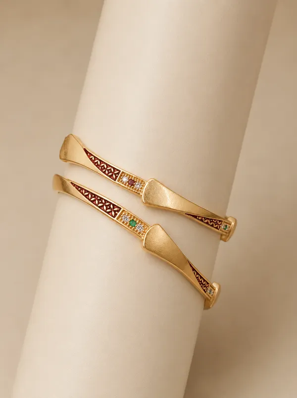 Gold_Plated_Embellished_Twisted_Bangle_Set_For_Women