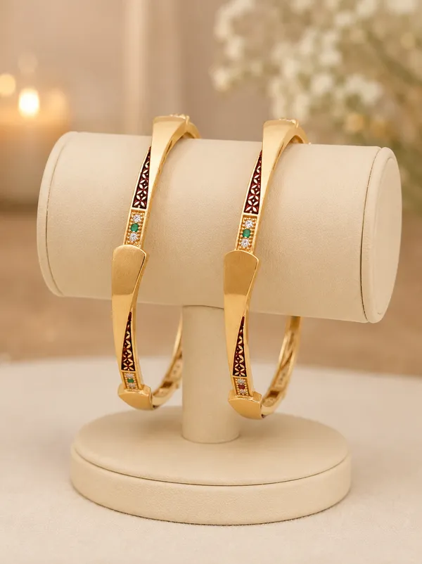 Gold_Plated_Embellished_Twisted_Bangle_Set_For_Women