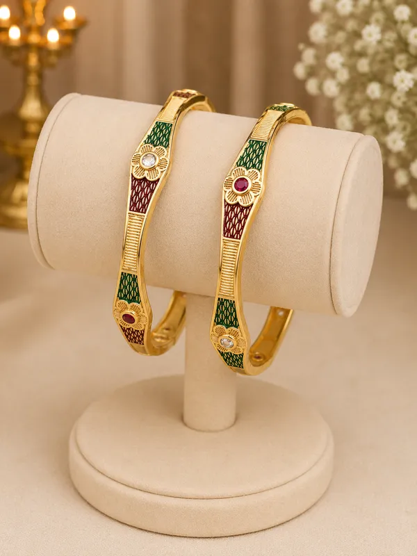 Gold_Plated_Enamel_Ethnic_Bangle_Set_For_Women