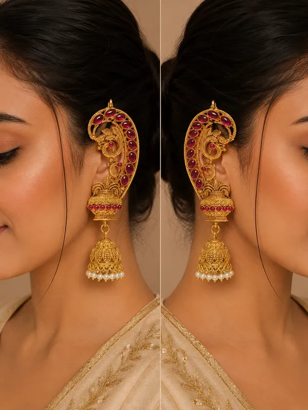 Gold_Plated_Ruby_Studded_Peacock_Design_Jhumka_Earrings_For_Women