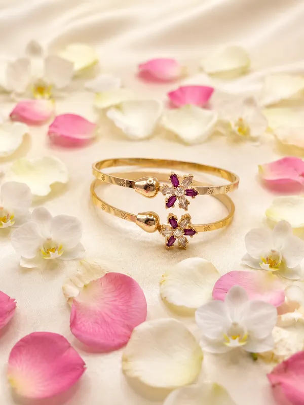 Pink_Stone_Floral_Design_Gold_Plated_Bracelets_For_Women