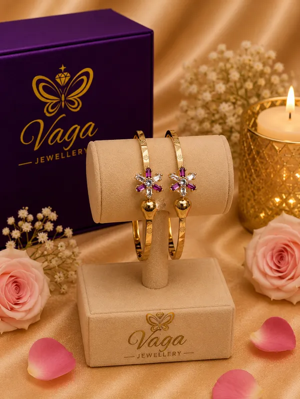 Pink_Stone_Floral_Design_Gold_Plated_Bracelets_For_Women