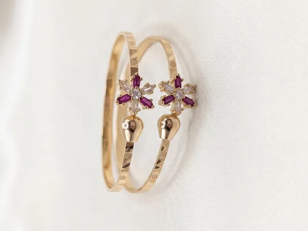 Pink_Stone_Floral_Design_Gold_Plated_Bracelets_For_Women