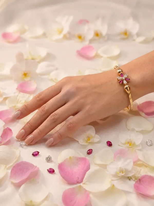 Pink_Stone_Floral_Design_Gold_Plated_Bracelets_For_Women