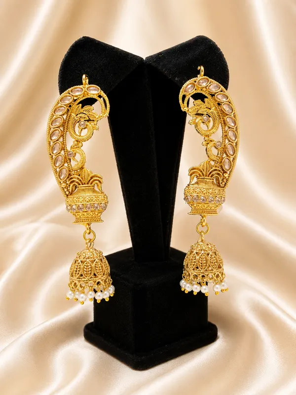 Gold_Plated_Peacock_Jhumka_Earrings_Ear_Cuffs_For_Women