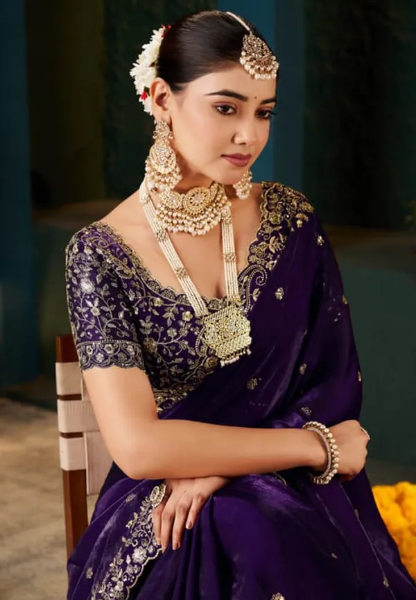 Purple_Embroidered_Saree_With_Designer_Blouse