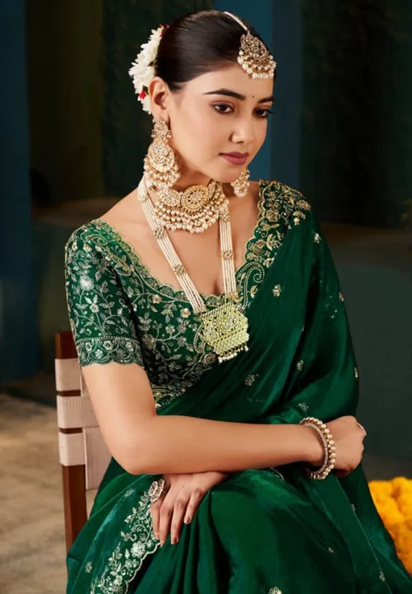 Emerald_Green_Embroidered_Saree_With_Blouse