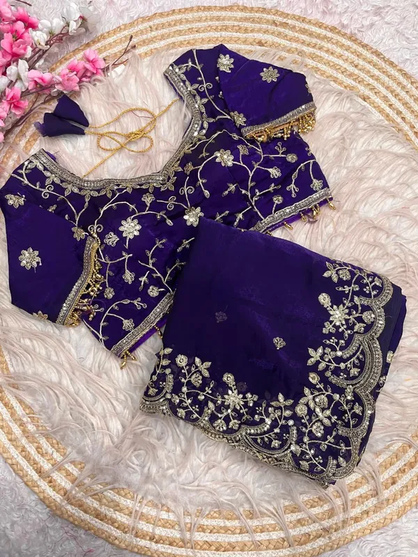 Purple_Embroidered_Georgette_Saree_With_Blouse