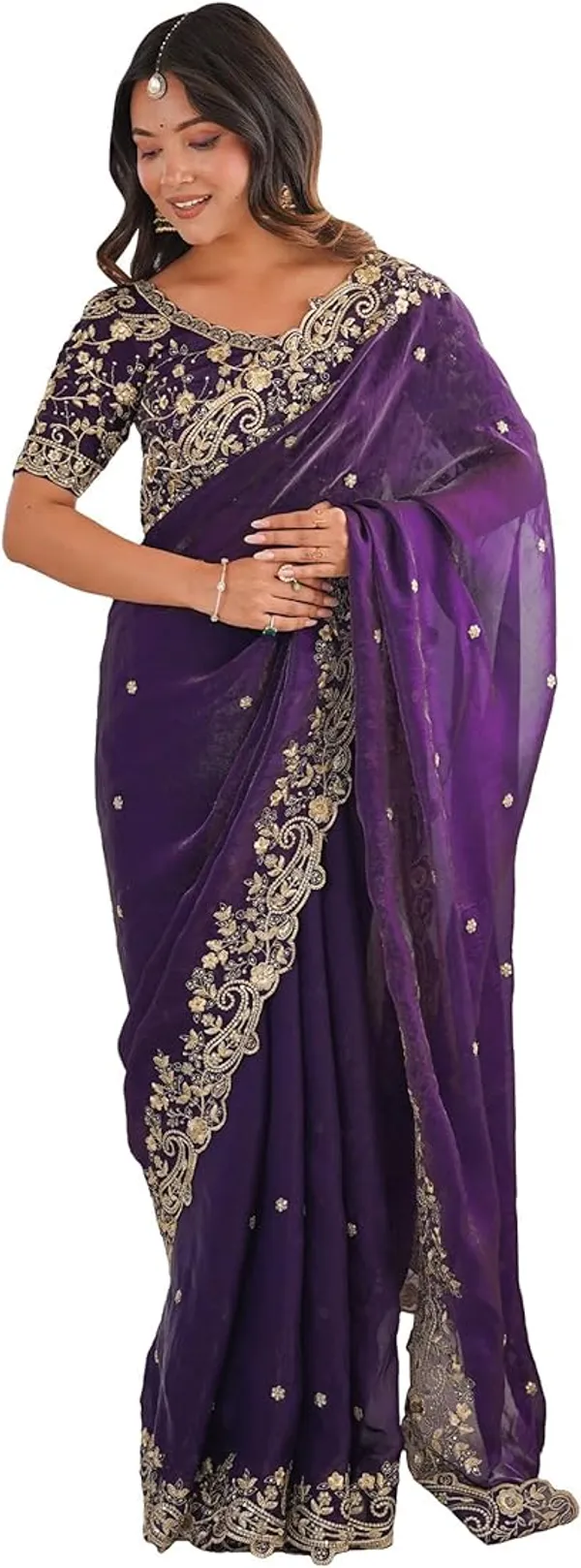 Puprle_Embroidered_Blouse_With_Offwhite_Dupatta