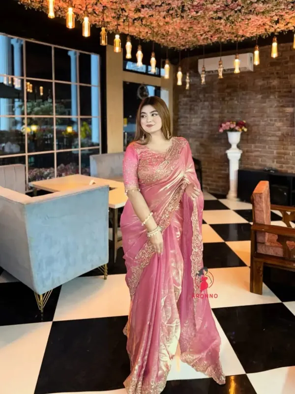 Pink_Embroidered_Net_Saree_With_Designer_Blouse
