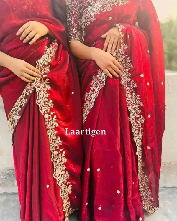 Maroon_Embroidered_Saree_With_Golden_Embellished_Blouse