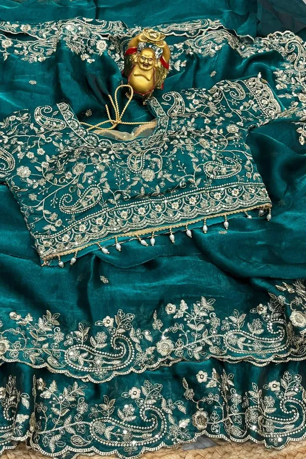 Elegant_Teal_Green_Embellished_Saree_With_Silver_Border_And_Sequin_Work