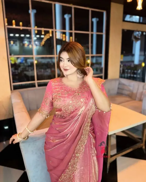 Pink_Embroidered_Net_Saree_With_Designer_Blouse