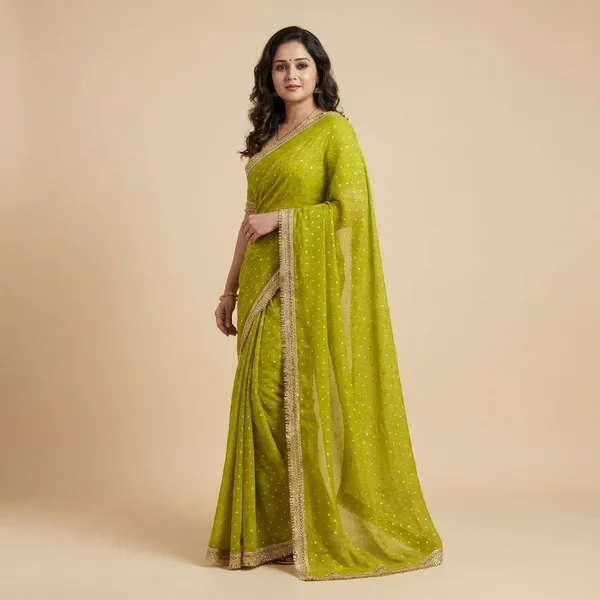 Lime_Green_Silk_Saree_With_Golden_Border_And_Butti_Work