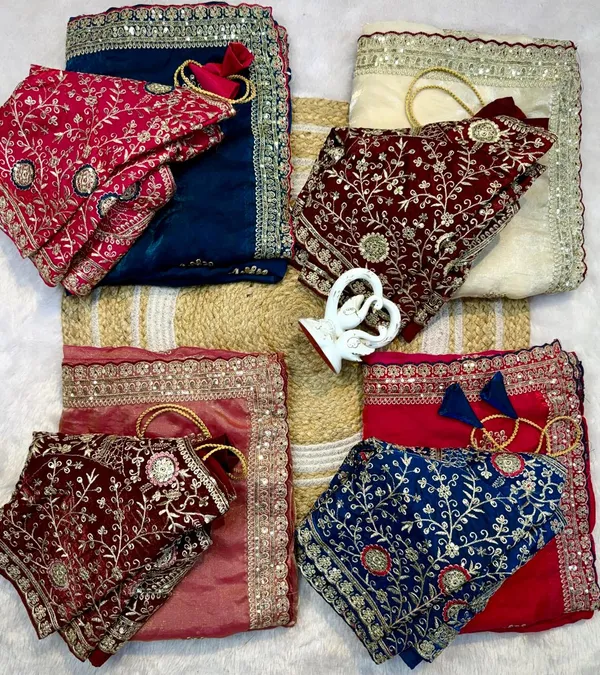 Elegant_Beige_Saree_With_Maroon_Embroidered_Blouse_Traditional_Indian_Ethnic_Wear