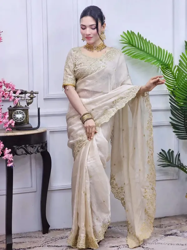 Elegant_Offwhite_Embroidered_Saree_With_Golden_Zari_Work