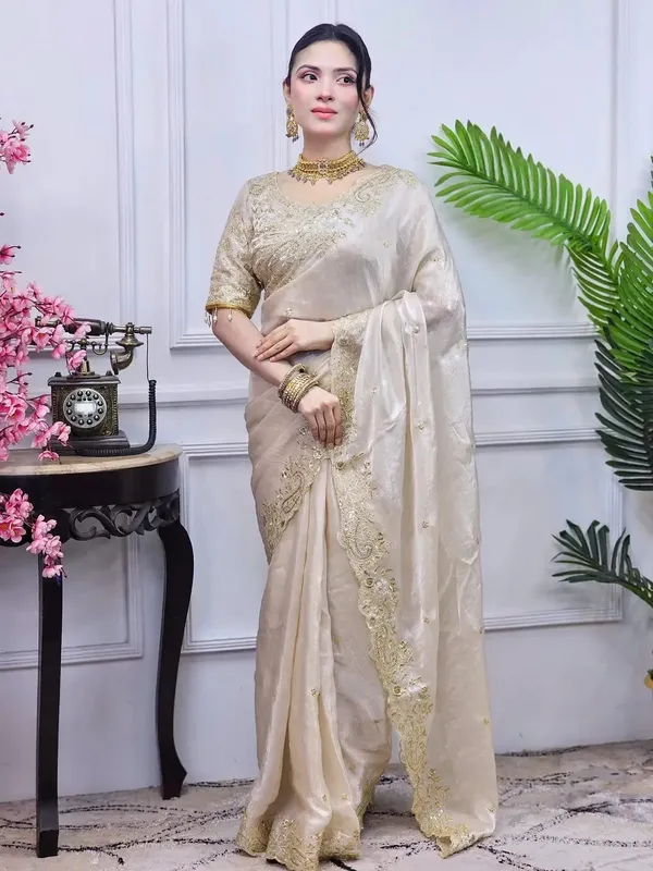 Elegant_Offwhite_Embroidered_Saree_With_Golden_Zari_Work