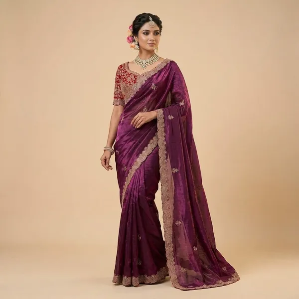 Purple_Silk_Saree_With_Embroidered_Red_Blouse