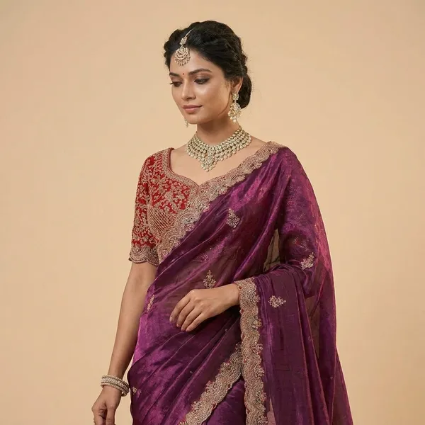 Purple_Silk_Saree_With_Embroidered_Red_Blouse
