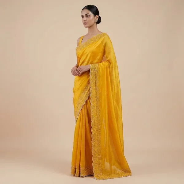 Elegant_Yellow_Chiffon_Saree_With_Embellished_Border