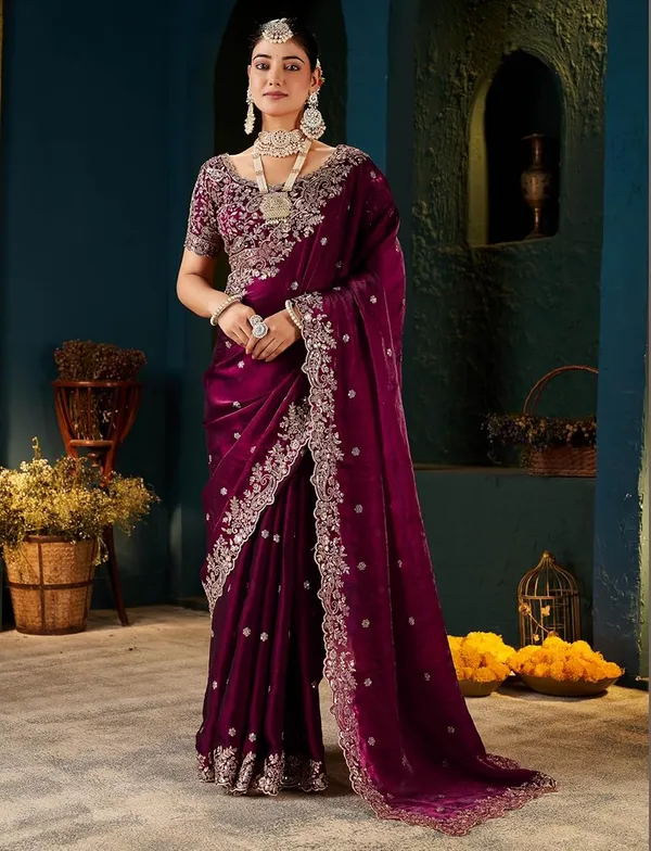 Embellished_Purple_Georgette_Saree_With_Embroidered_Blouse