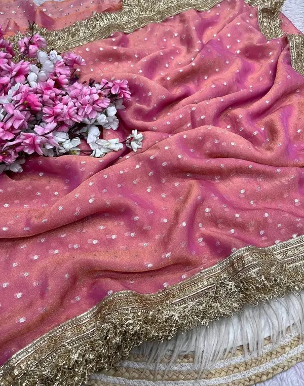 Pink_Georgette_Saree_With_Golden_Zari_Border_And_Pearl_Embellishments