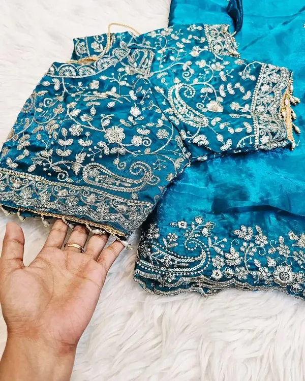 Teal_Blue_Embroidered_Saree_With_Designer_Blouse
