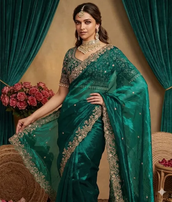Elegant_Green_Saree_With_Golden_Embroidery_Work