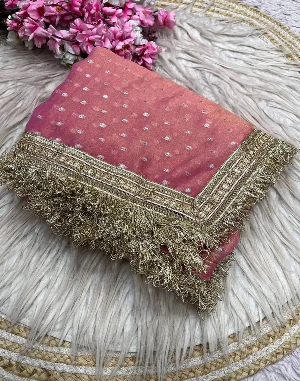 Pink_Georgette_Saree_With_Golden_Zari_Border_And_Pearl_Embellishments